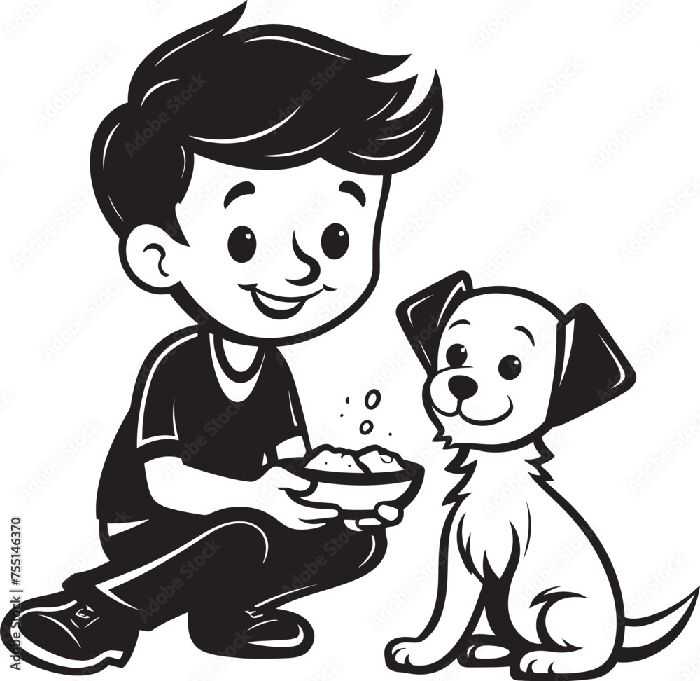 Joyful Journeys Cartoon Small Boy Icon Furry Friendships Boy Feeding Puppy Emblematic Graphic Joyful Journeys Cartoon Small Boy Icon Furry Friendships Boy Feeding Puppy Emblematic Graphic