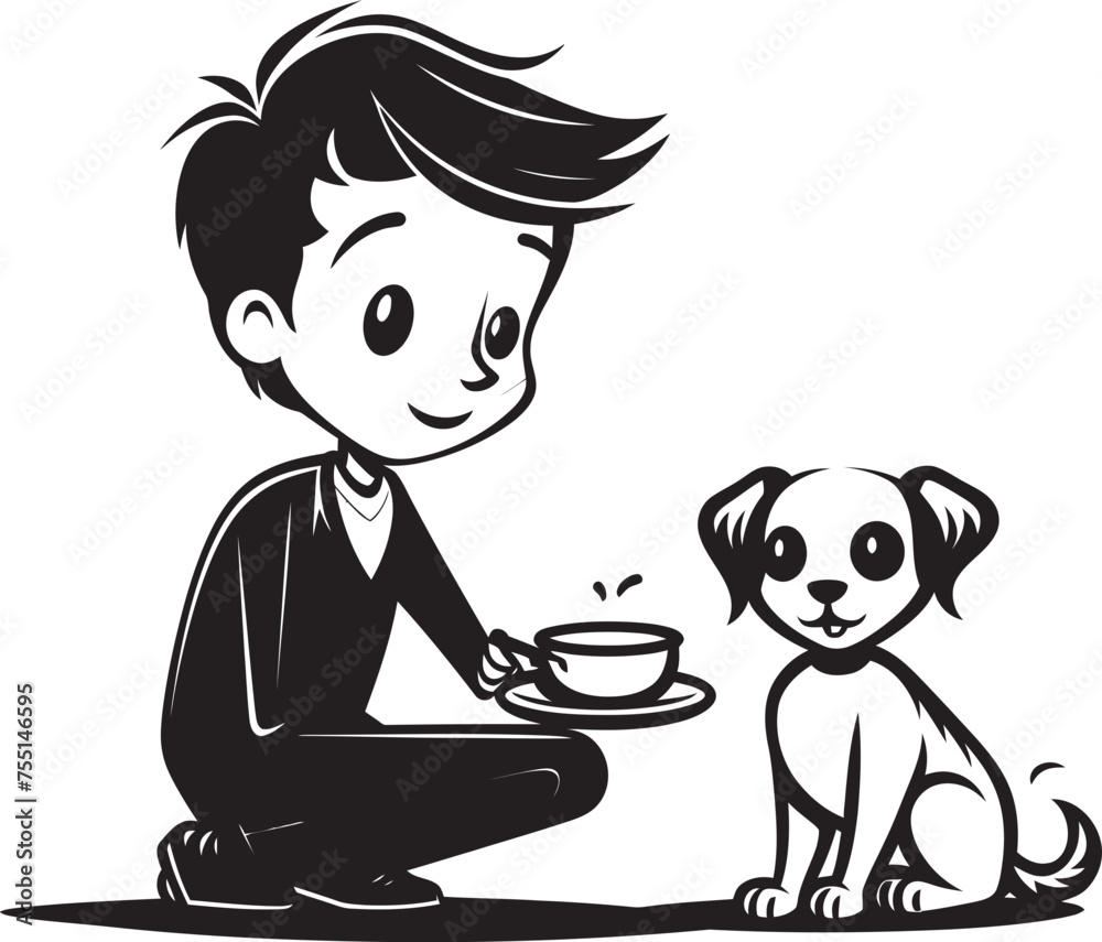 Caring Companions Boy Feeding Puppy Logo Tender Touch Cartoon Small Boy Symbol Caring Companions Boy Feeding Puppy Logo Tender Touch Cartoon Small Boy Symbol