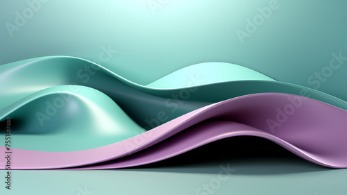 Abstract geometric background with flowing lines and waves. Modern pastel green and purple shiny wavy lines background