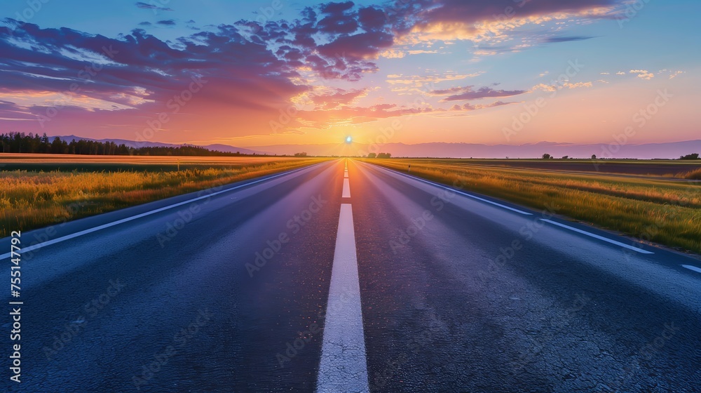 landscape scene and sunrise above road landscape scene and sunrise above road