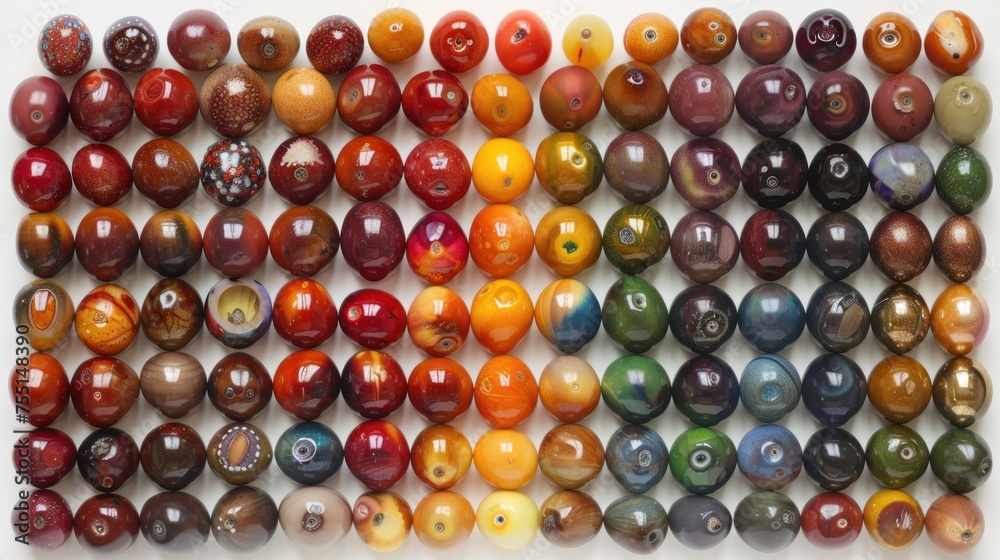 a group of marbles sitting on top of each other on top of a white table next to each other. a group of marbles sitting on top of each other on top of a white table next to each other.