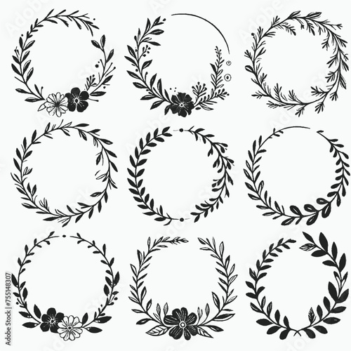 set of circular flower frame. circle flower frame on white background  