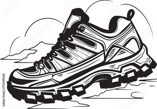 black and white hiking shoe on the trail clip art preview