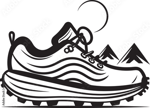 Adventure Seeker Iconic Shoe Graphic Trailblazing Explorer Outdoor Footwear Emblem