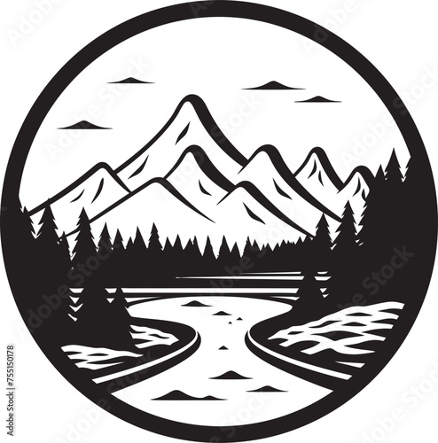 Tranquil Threshold Minimalistic Nature Symbol Earthly Expanse Simple Landscape Logo