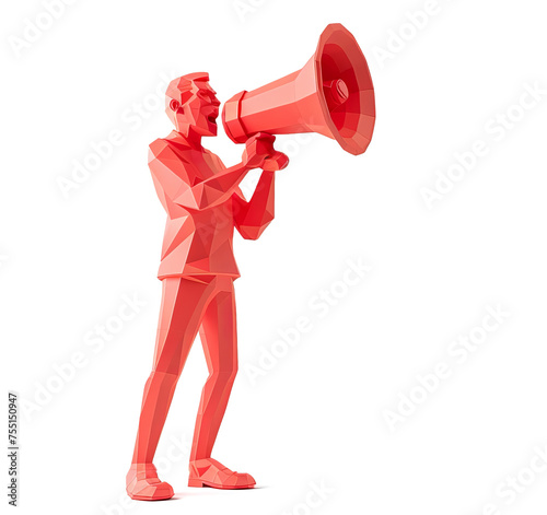 Red man with megaphone on a white background.