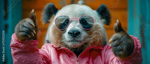 Panda with Pink Sunglasses and Jacket