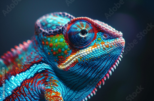  Closeup of a colorful chameleon. Generative AI © Positive Click