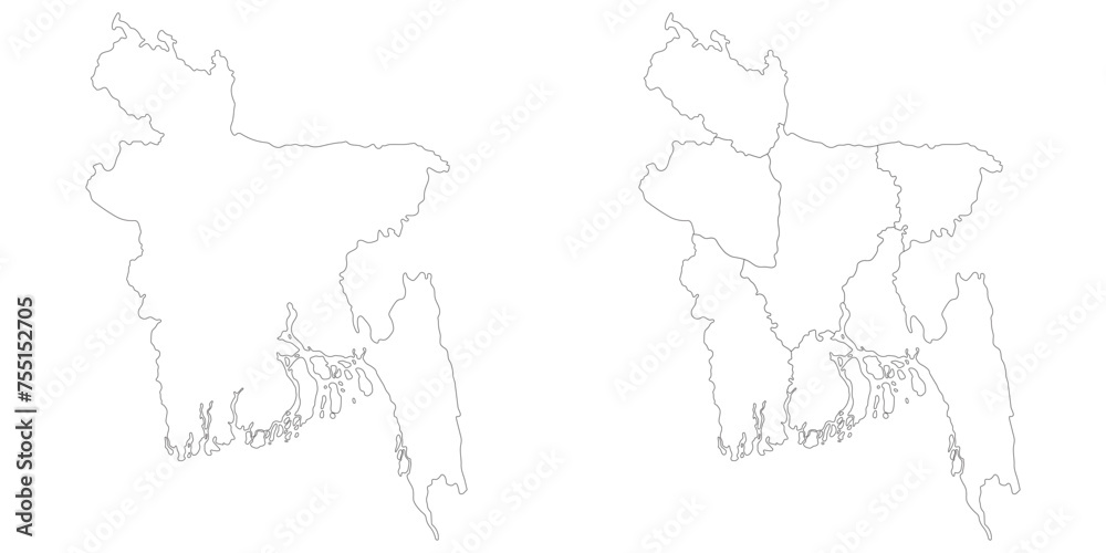 Fototapeta premium Bangladesh map. Map of Bangladesh in white set