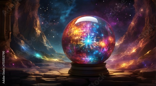 planet in space, A celestial orb of light, pulsing with energy and radiating a kaleidoscope of colors, beckons you to enter a realm of magic and mystery.