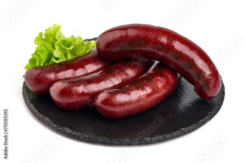 Grilled sausages, Oktoberfest dishes, isolated on white background.