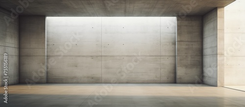 This is an empty room characterized by its concrete walls and floor. The stark interior provides a minimalist and industrial aesthetic. The coquina smooth finish adds a unique texture to the space. photo