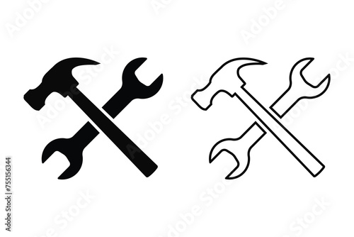 Wrench and hammer vector illustration, crossed spanner hammer symbol