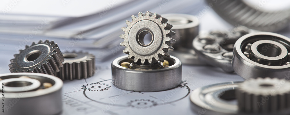 Gears, bearings and mechanism parts.Elements of mechanical blocksand construction. Gears, bearings and mechanism parts.Elements of mechanical blocksand construction.