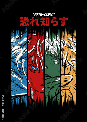 Vector illustration of Japan comic For boys t-shirt.