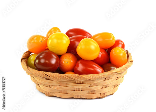 Different sorts of tomatoes isolated on white background.