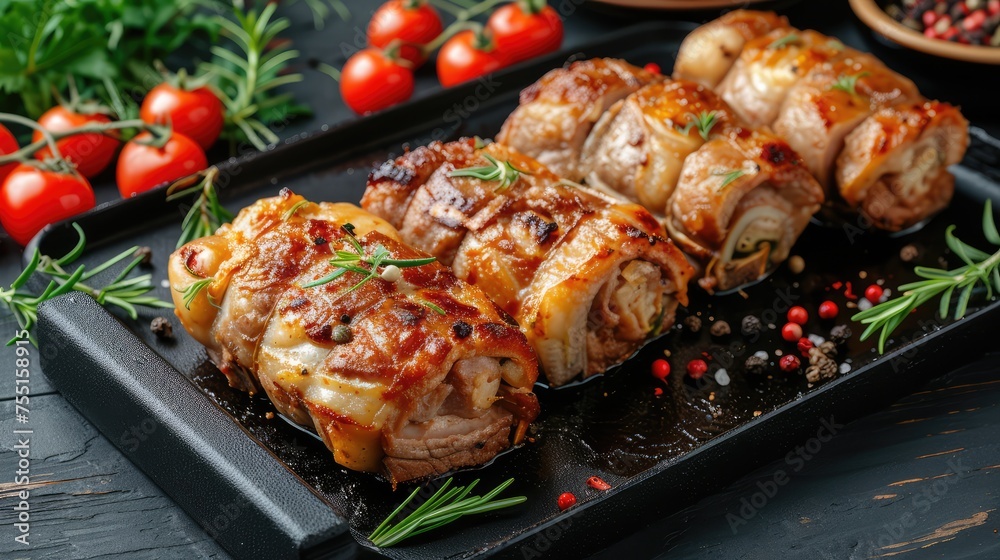 Rolls of baked meat. AI generative. Rolls of baked meat. AI generative.