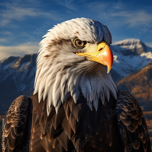 the big bald eagle is near a mountain
