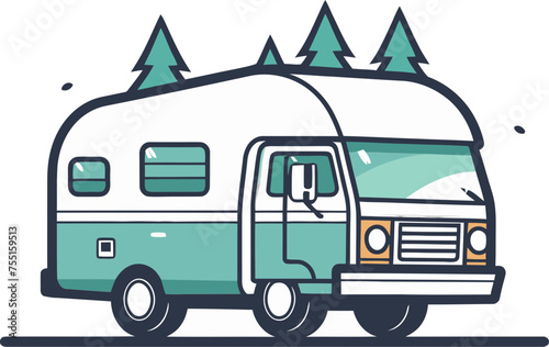 Camper Van Exploring Mountain Landscape Vector Art