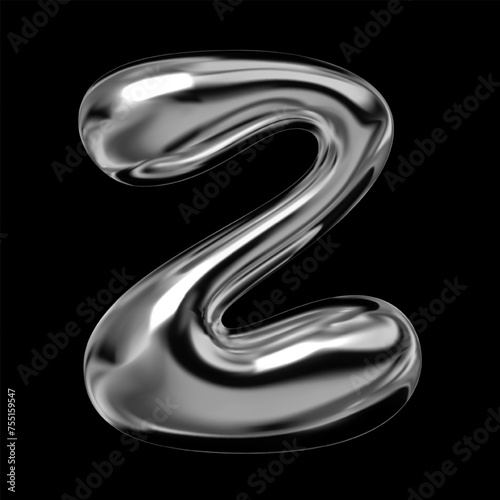 Shiny 3D chrome letter Z, retro futuristic balloon bubble style , liquid metal effect with reflective gloss, isolated volumetric rendering, Y2K vector for modern design