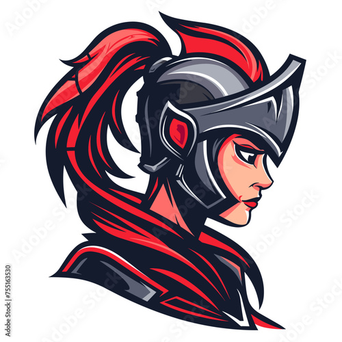 Vector esport logotype female warrior knight on white background, logo woman warrior, icon woman warrior, sticker woman warrior, symbol woman warrior, emblem woman warrior