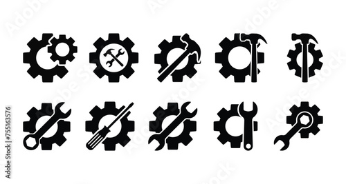 Vector set of repair tools symbols, gear, wrench, hammer and screwdriver set