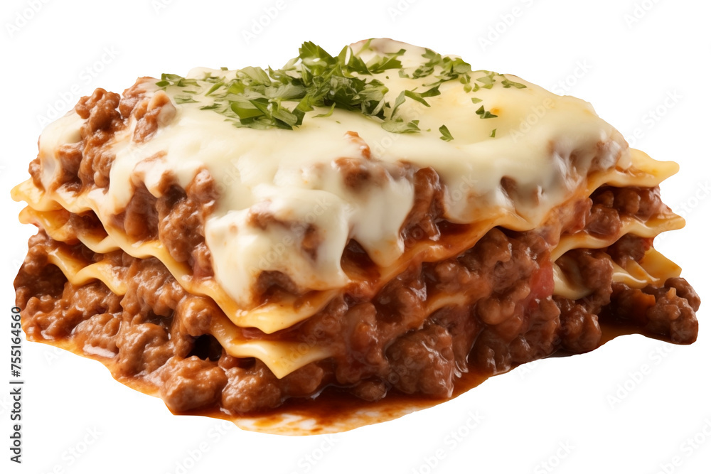 close-up to a juicy beef Lasagna PNG with flowing melted cheese and minced meat filling isolated on a white and transparent background - Food Coocking Restaurant Menu advertising close-up to a juicy beef Lasagna PNG with flowing melted cheese and minced meat filling isolated on a white and transparent background - Food Coocking Restaurant Menu advertising