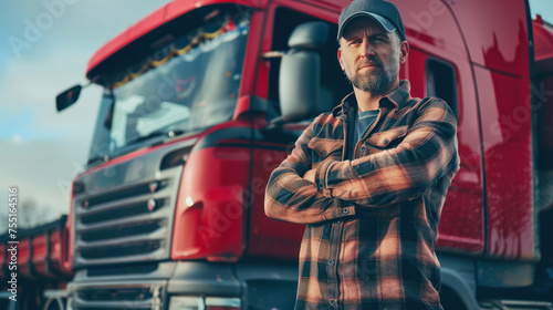 Truck driver in front of his truck