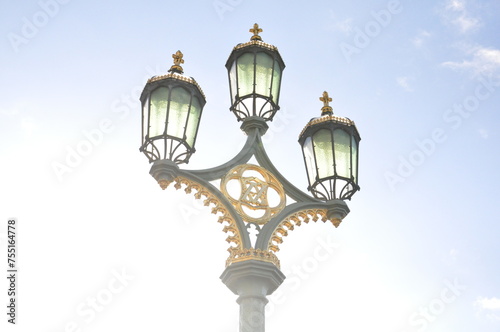 Old streetlight lantern in London, Golden street lamp