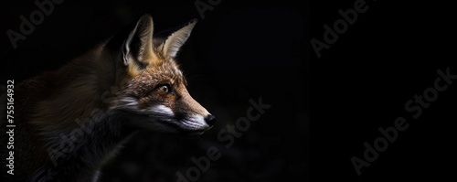 red fox on black background © adang