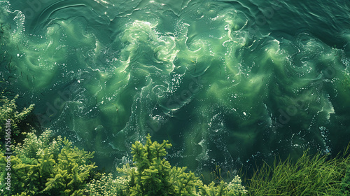 The sudden bloom of algae on a lake photo