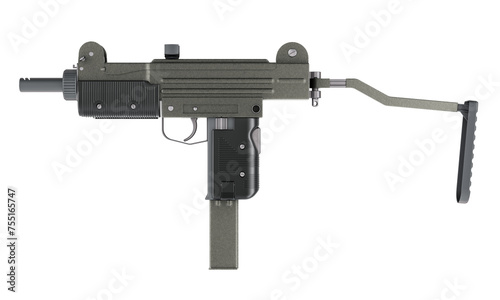Submachine gun, closeup. 3D rendering isolated on transparent background