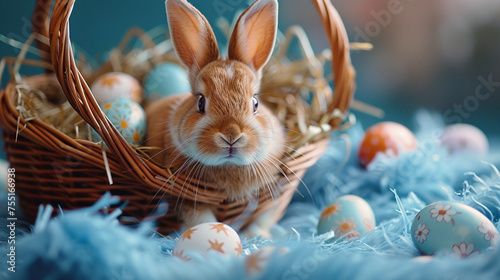 Easter bunny with basket and eggs