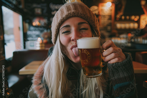 woman drinking beer, drunk funny photo