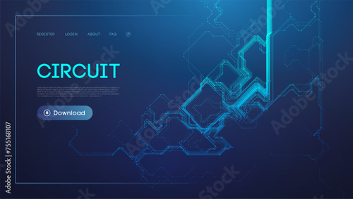 Blue and purple circuit graphic for technology concept