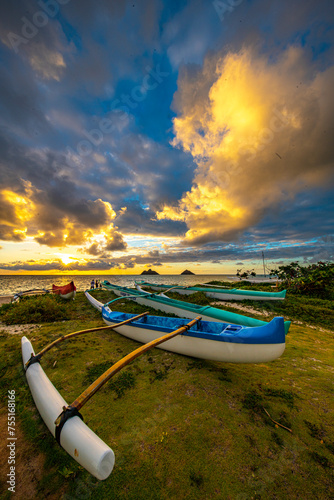 Sunrise at Lanikai Beach on Oahu, Hawaii photo