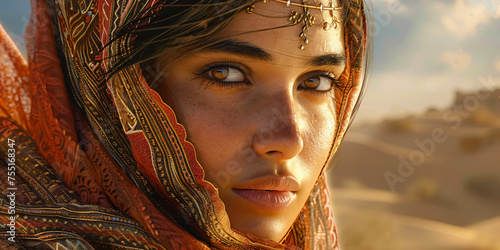 young female nomad in the desert	

