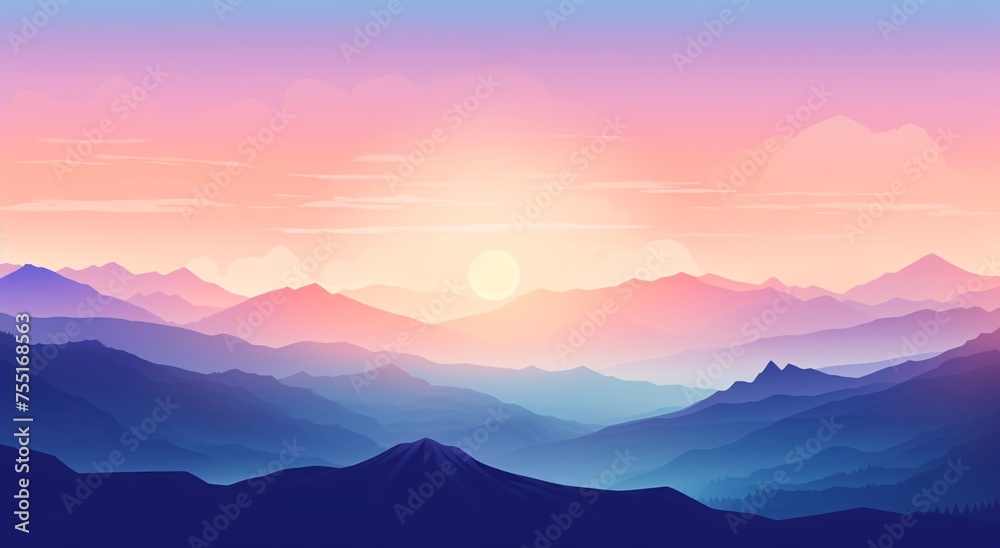 A serene sunrise over mountains