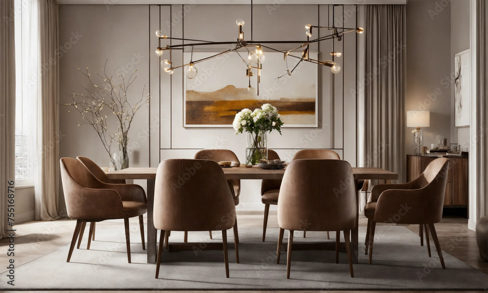 Fototapeta premium luxurious minimal dining room captures the perfect balance of modern decor and timeless art