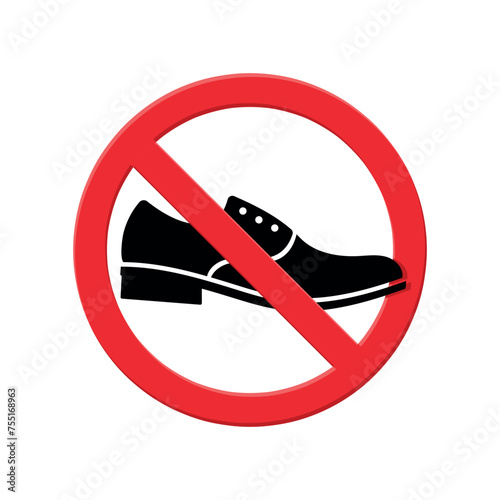 take off your shoes sign, shoe silhouette with a red crossed out circle, no-shoes policy, Schild Schuhe verboten