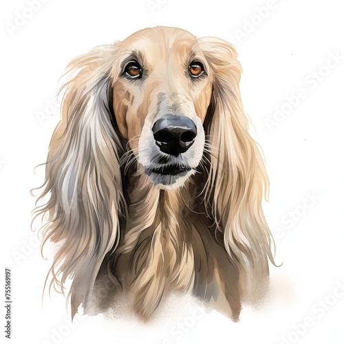 Afghan hound dog. Afghan hound dog clipart. Watercolor illustration. Generative AI. Detailed illustration.