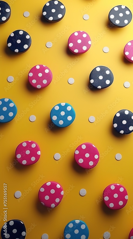 Colorful Polka Dot Buttons on a Vibrant Yellow Background
