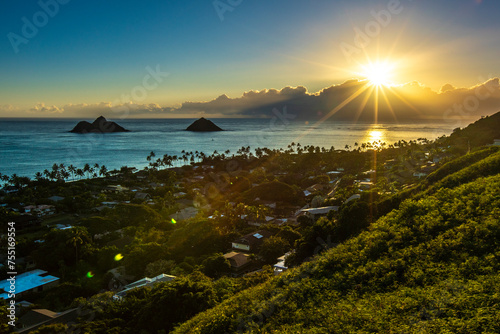 Sunrise at Lanikai Beach on Oahu, Hawaii photo