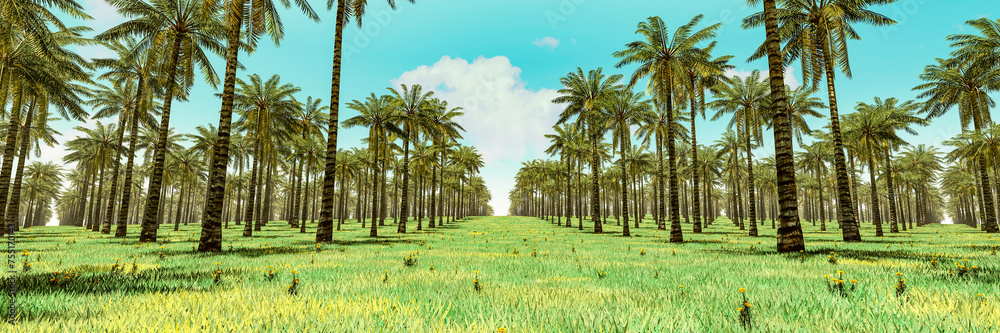 Endless Palm Trees Swaying on a Tropical Plantation