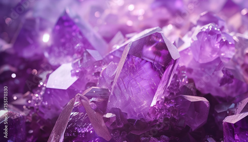 close up of shimmering amethyst crystals highlighting natural geometric shapes