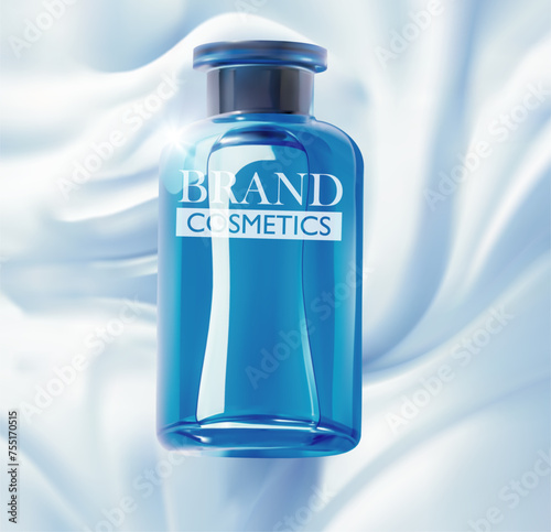 luxury cosmetic products on blue fabric, Beauty cosmetic product poster, vector illustration .