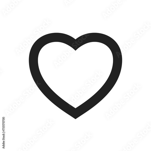 Heart icon. Black heart shape isolated on white background. Graphic for design wedding celebration. Romantic prints. Cute simple frame. Wedding party element. Outline geometric. Vector illustration