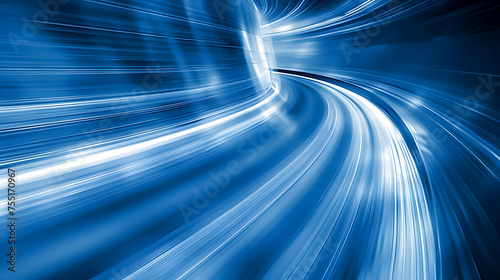 Abstract Speed: Blue Light Streaks Flowing with Motion Blur photo
