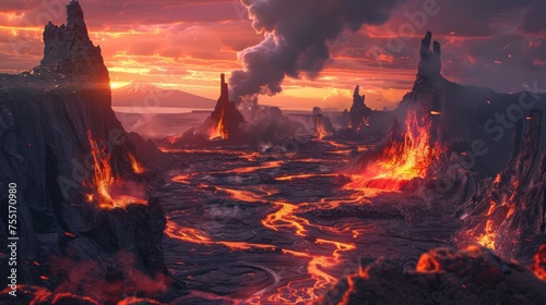 Conceptual art of a future world powered by lava, showing innovative lava-based energy systems.