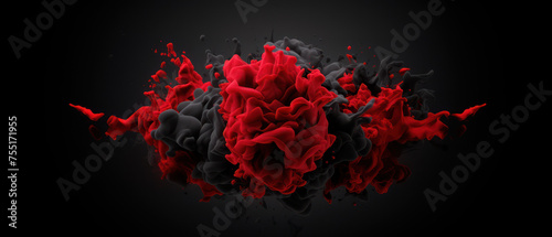 Stark contrast monochrome smoke cloud art, presenting a bold red against a deep black backdrop